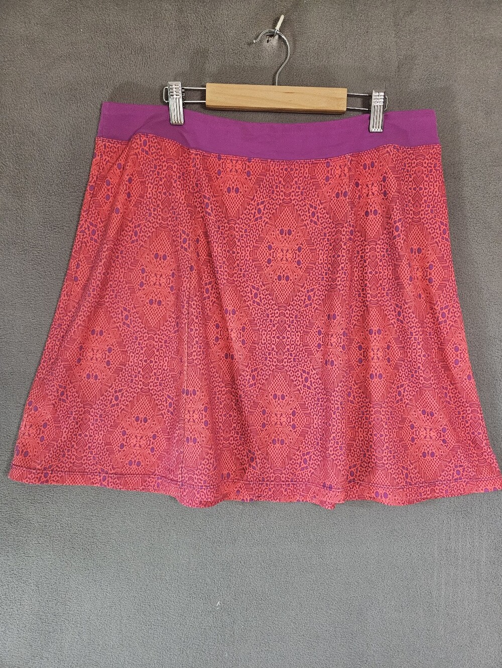 Prana Womens Large Midi Skirt Aline Flowy Aztec Pink Purple Yoga Pullup Lounge